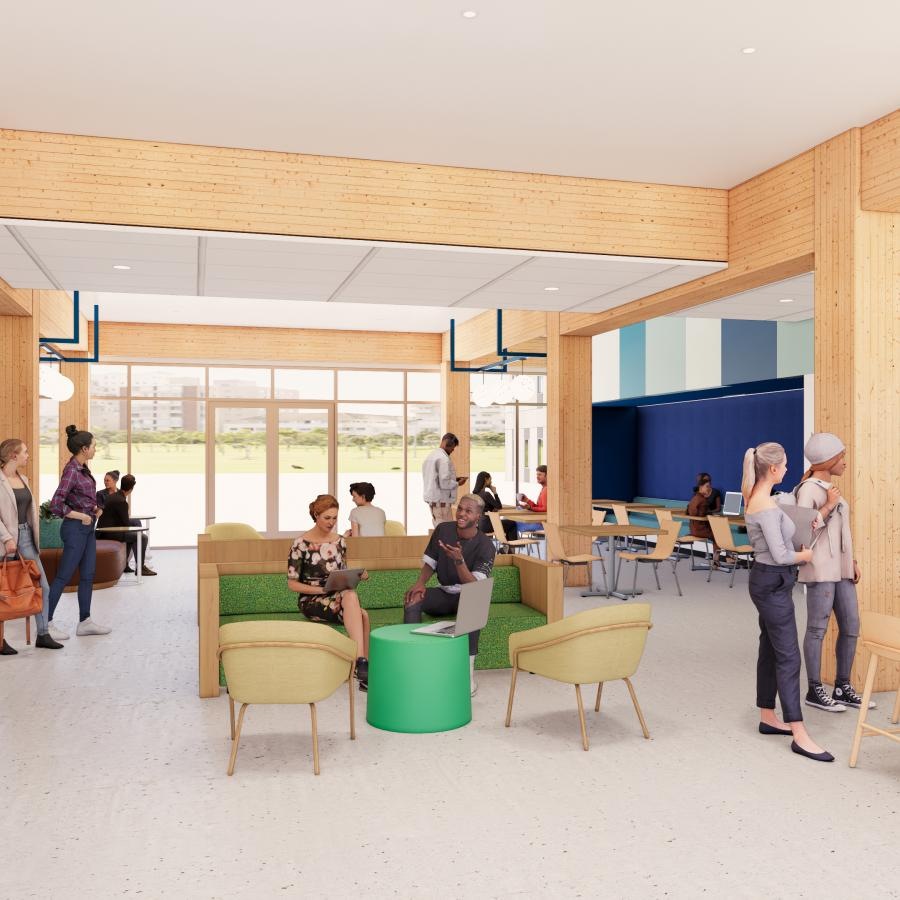 work areas and seating throughout clubhouse